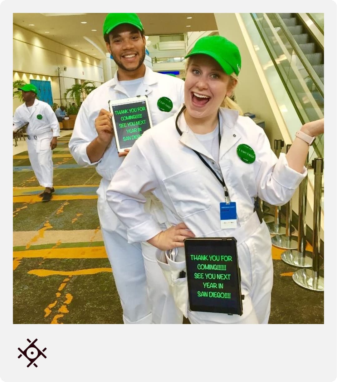 Polaroid-style photo of the two team members at the Cisco LIVE event