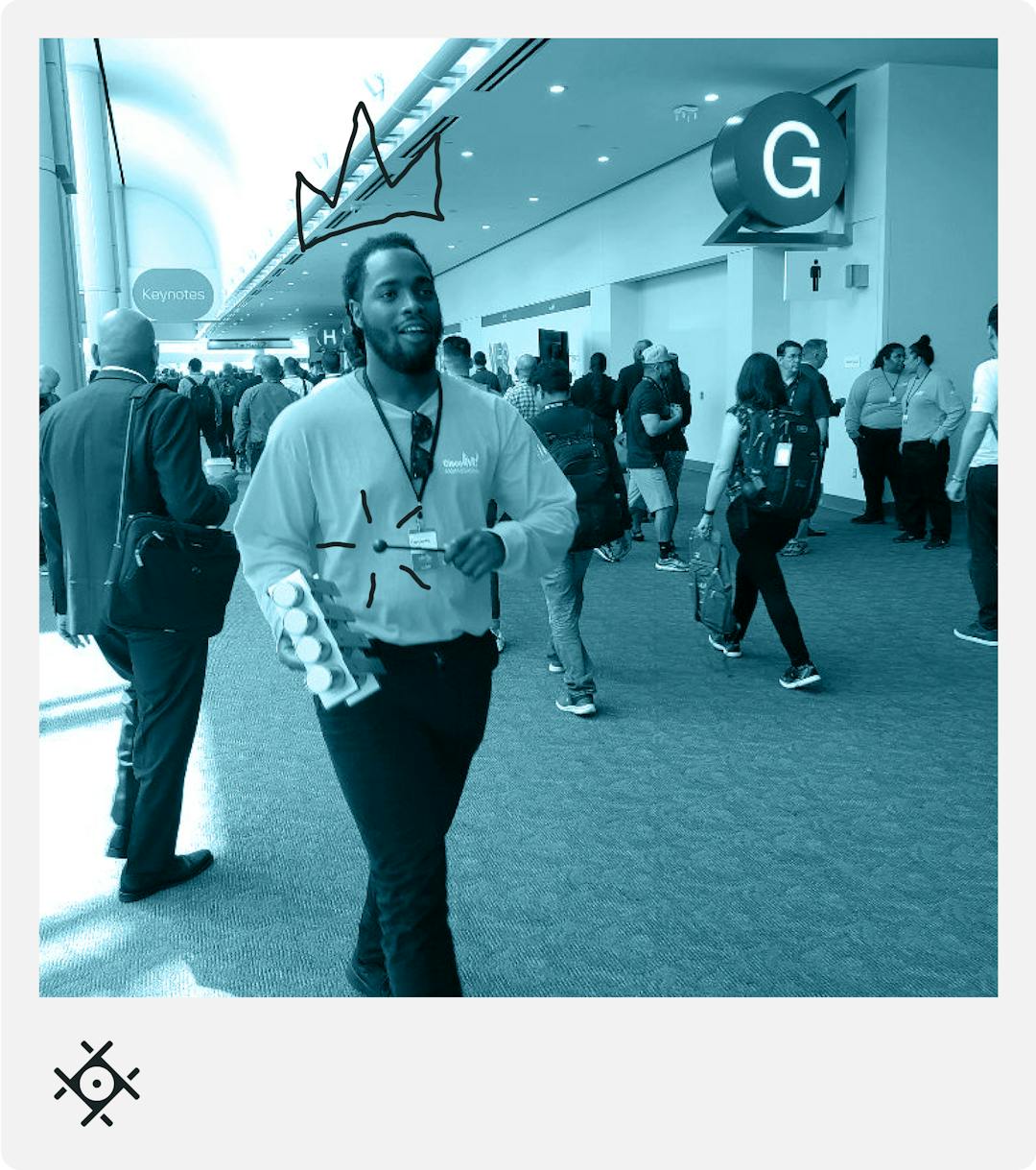 Polaroid-style photo of an event ambassador at the CiscoLive event